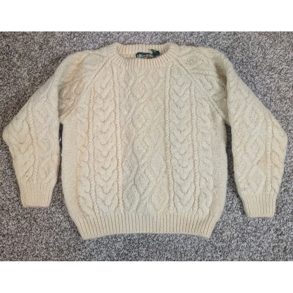 Vintage American Eagle Sweater Ivory 100% Wool Knit Crew XL 80s